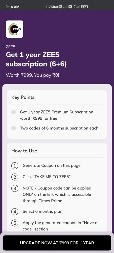 Free Zee5 Subscription For 1 Year