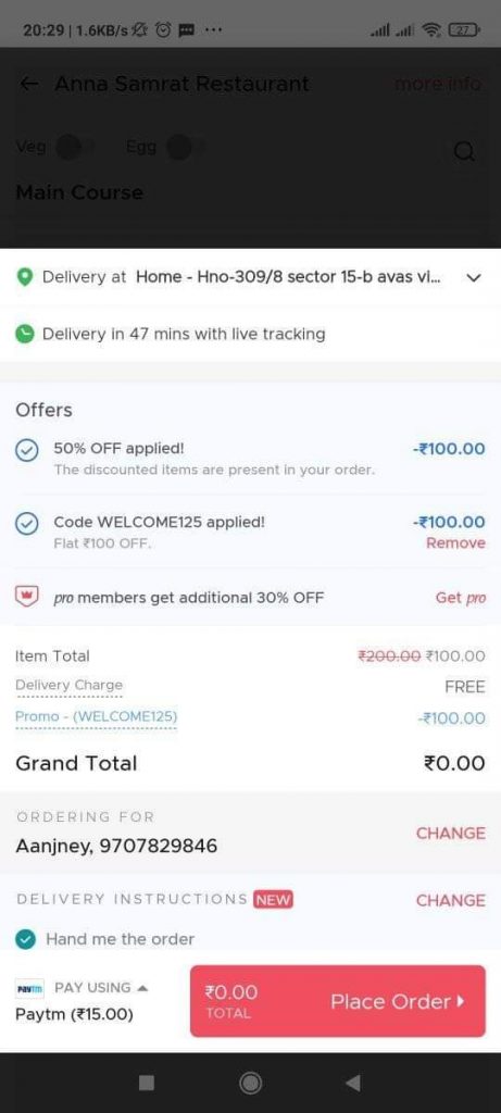 Zomato Free Food Loot Offer 
